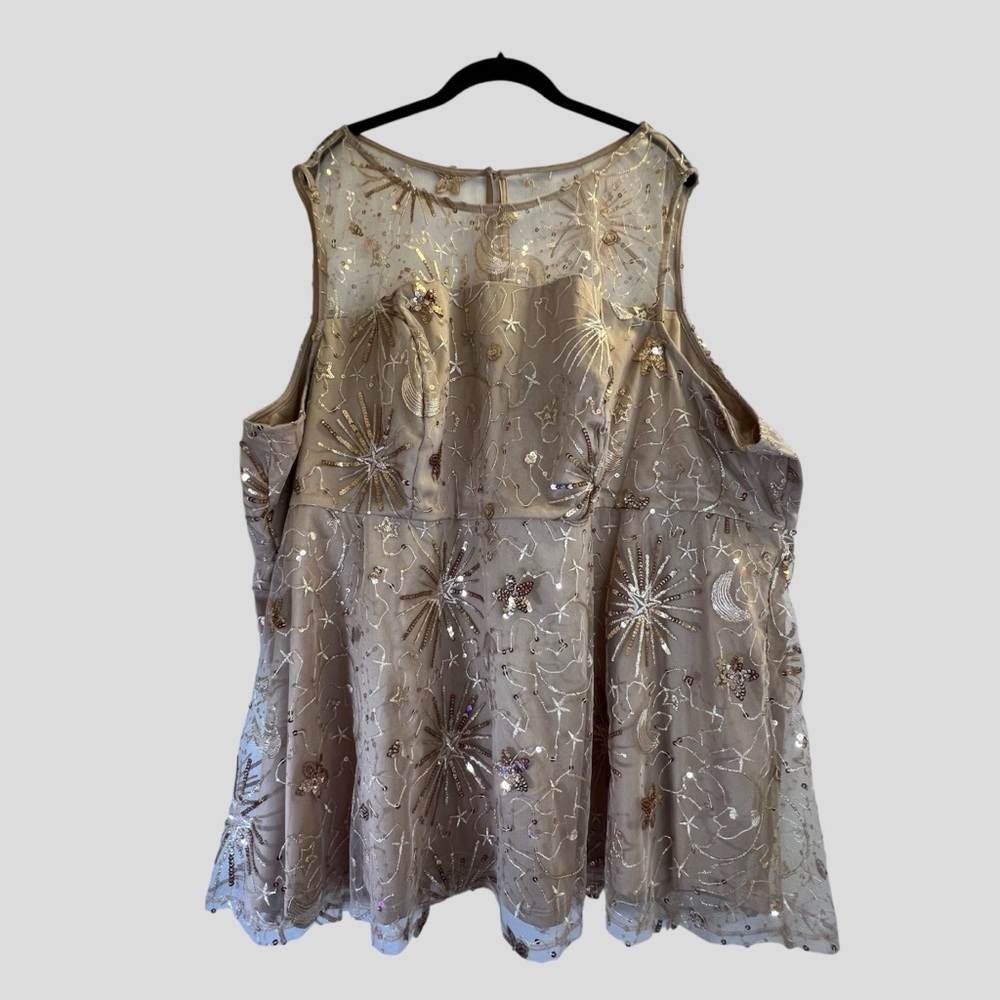 Torrid Women's Sequin Mesh Party Tank Champagne Rose Gold Plus Size 6X